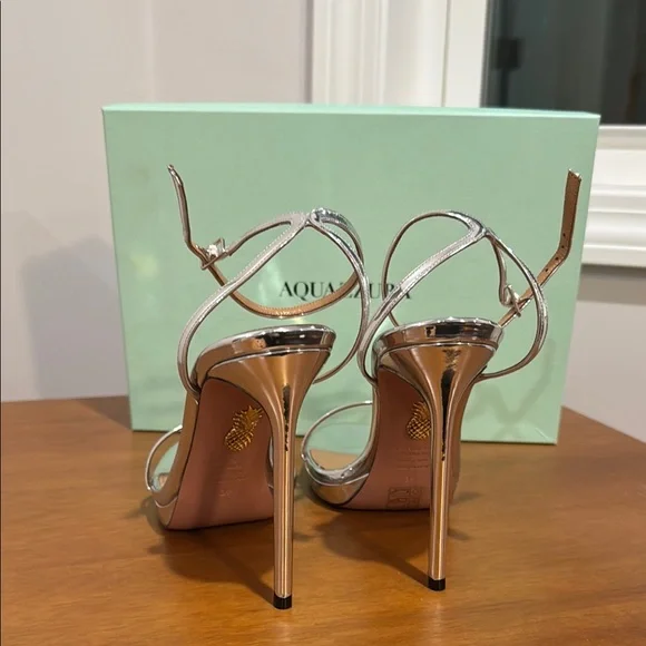 Aquazzura Olie Plateau 115 Silver Stiletto Strappy Heels - Picture 2 of 4